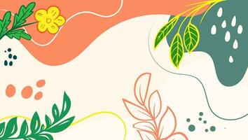 tropicale le foglie sfondo vettore. botanico fogliame bandiera design mano disegnato colorato per involucri, sfondi, cartoline, saluto carte, nozze inviti, romantico eventi vettore