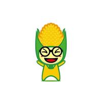 simpatico e divertente personaggio vegetale di mais. progettazione dell'illustrazione del carattere di kawaii del fumetto di vettore. isolato su sfondo bianco vettore