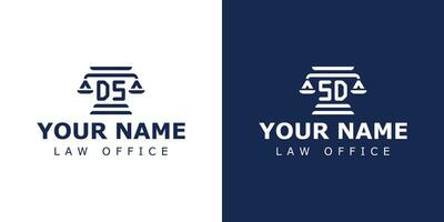 lettera ds e sd legale logo, adatto per avvocato, legale, o giustizia con ds o sd iniziali vettore