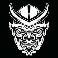 tradizionale giapponese guerriero maschera espressione demonico viso nero e bianca vettore giapponese glifo soldato