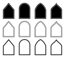 impostato di islamico stile illustrazioni di sagome e Linee. elegante design di porte, finestre, cupole, moschee, lanterne, vettore per islamico vacanze.