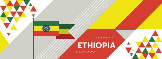 Etiopia nazionale o indipendenza giorno bandiera design per nazione celebrazione. bandiera di Etiopia con moderno retrò design e astratto geometrico icone. vettore illustrazione