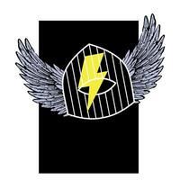design per un' gabbia maglietta con Ali e il giallo fulmine simbolo. concettuale Immagine. vettore
