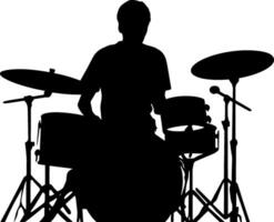 ai generato un' batterista musicista drumming batteria nel dettagliato silhouette. ai generato illustrazione. vettore