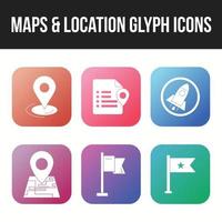 set di icone unico di mappe e icone di glifi di posizione vettore
