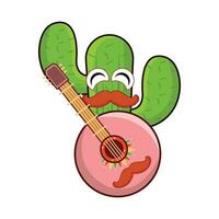 cactus personaggio giocando chitarra messicano illustrazione vettore