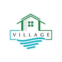 villaggio logo, Casa e spiaggia design modello per villaggio, Hotel e viaggio azienda vettore