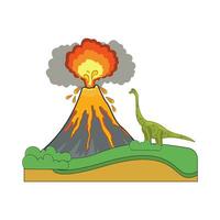 vulcano con dinosauro nel montagna illustrazione vettore