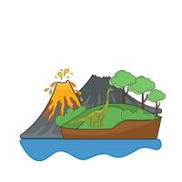 vulcano, dinosauro nel montagna con mare illustrazione vettore