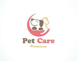 animale domestico cura logo creativo concetto mano animale cane e gatto vettore