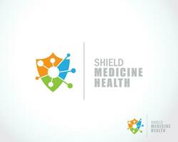 scudo medicina logo creativo virus molecola Salute design concetto vettore