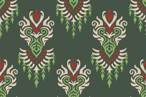 ikat floreale paisley ricamo su verde sfondo.ikat etnico orientale senza soluzione di continuità modello tradizionale.azteco stile astratto vettore illustrazione.disegno per trama, tessuto, abbigliamento, avvolgimento, decorazione