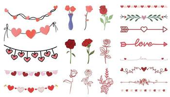 San Valentino giorno, fiori, sospeso cuore, Rose illustrazione, amore San Valentino frecce, cuore freccia, rosso rosa, rosa rosa vettore