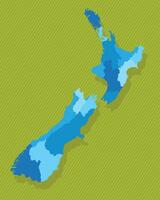 nuovo Zelanda carta geografica con regioni blu politico carta geografica verde sfondo vettore illustrazione