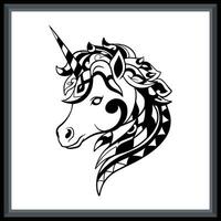 unicorno testa tribale tatuaggio mandala arti. vettore