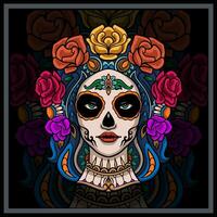 colorato Calavera ragazza testa mandala arti. vettore