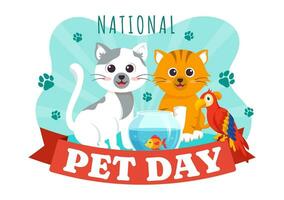 nazionale animale domestico giorno vettore illustrazione su aprile 11 con carino animali domestici di gatti e cani per celebrare il tuo animale compagno nel piatto cartone animato sfondo