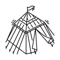 icona della tenda di guerra storia islamica. scarabocchiare lo stile dell'icona disegnato a mano o contorno vettore