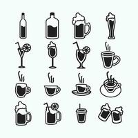 vettore illustrazione - nero bicchieri tè tazza, caffè tazza, bevanda bicchiere, bottiglia per vino o caffè per bar o bar - piatto silhouette stile