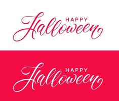 scritte disegnate a mano di halloween felice. disegno calligrafico del testo. design moderno tipografia isolato su sfondo rosso e bianco. testo di halloween per banner. vettore