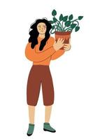 donna con illustrazione di pianta d'appartamento vettore