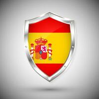 Spagna bandiera su metallo brillante scudo vettore illustrazione. collezione di bandiere su scudo contro bianca sfondo. astratto isolato oggetto
