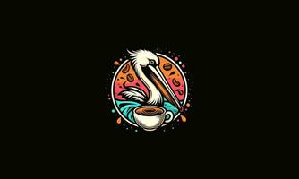 testa pellicano e caffè vettore illustrazione logo piatto design