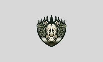 testa rinoceronte su foresta vettore logo design