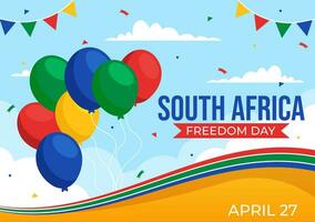 contento Sud Africa la libertà giorno vettore illustrazione su 27 aprile con agitando bandiera e nastro nel nazionale vacanza piatto cartone animato sfondo design