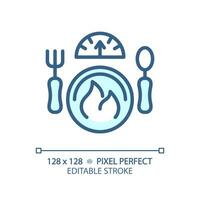 2d pixel Perfetto modificabile blu dieta e peso icona, isolato monocromatico vettore, magro linea illustrazione che rappresentano metabolico Salute. vettore