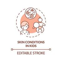 2d modificabile magro linea icona pelle condizioni nel bambini concetto, isolato monocromatico vettore, rosso illustrazione che rappresentano genitorialità bambini con Salute questioni. vettore