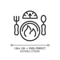 2d pixel Perfetto modificabile nero dieta e peso icona, isolato monocromatico vettore, magro linea illustrazione che rappresentano metabolico Salute. vettore