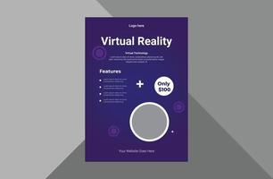 modello di progettazione di volantini di realtà virtuale. design di volantini per poster di realtà virtuale hi-tech. modello di volantino di realtà virtuale hi-tech di tecnologia. modello a4, design brochure, copertina, volantino, poster, pronto per la stampa vettore