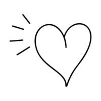 mano disegnato amore cuore con raggi vettore logo linea illustrazione. nero schema. elemento monoline per San Valentino giorno striscione, manifesto, saluto carta