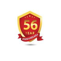 56 anni anniversario celebrazione emblema oro rosso modello di disegno vettoriale illustrazione