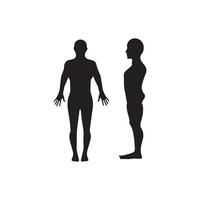 umano pieno corpo icona illustrazioni . nero sagome di uomini e donne su un' bianca sfondo. maschio e femmina Genere. figura di umano corpo. vettore