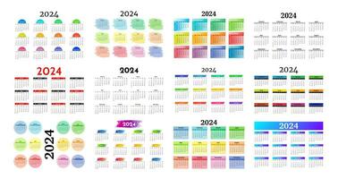 grande impostato di calendari per 2024 isolato su un' bianca sfondo. Domenica per lunedì, attività commerciale modello. vettore illustrazione