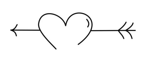 carino scarabocchio cuore con freccia icona. mano disegnato illustrazione. San Valentino giorno simbolo. Perfetto per vettore semplice disegni, amore carte, inviti, modello, decorazioni. delineato logotipo.