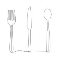 coltello e forchetta continuo singolo linea schema vettore arte disegno e semplice uno linea minimalista design