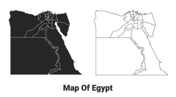 vettore nero carta geografica di Egitto nazione con frontiere di regioni