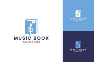 design del logo dello spazio negativo del libro di musica vettore