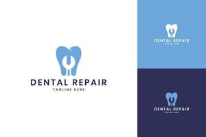 design del logo dello spazio negativo della chiave dentale vettore