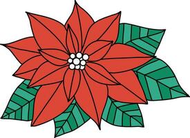 Natale stella rosso colore con semplice Linee è Usato per complemento Natale opere d'arte. stella di Natale, con tutti e due fiori e le foglie disegnato come un' floreale disposizione, è posto nel un' pentola per Natale vettore