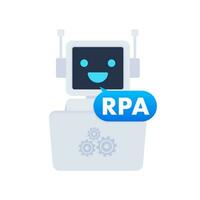 RPA robotica processi automazione innovazione. robot e ai. artificiale intelligenza. Chiacchierare bot. vettore azione illustrazione