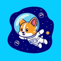 carino corgi cane astronauta galleggiante nel spazio cartone animato vettore icona illustrazione. animale scienza icona concetto isolato premio vettore. piatto cartone animato stile