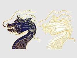 d'oro testa Drago Cinese Asia cultura animale design vettore