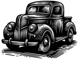 retrò raccogliere su camion linocut vettore