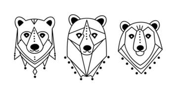 minimalista linea geometrico orso teste, astratto poligono animali animali selvatici, piatto schema disegni, vettore illustrazione.