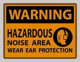 Segnale di avvertimento zona rumorosa pericolosa indossare protezioni per le orecchie su sfondo bianco vettore