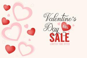 San Valentino giorno vendita speciale offerta, su per 50 per cento via sconto. bandiera o voucher; tagliando modello con cuori telaio. vettore